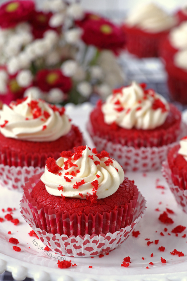 Red Velvet Cupcakes With Cream Cheese Frosting Foxy Folksy