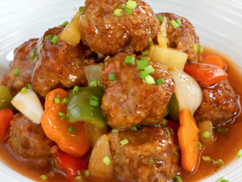 Sweet and Sour Meatballs-Filipino Style - Foxy Folksy