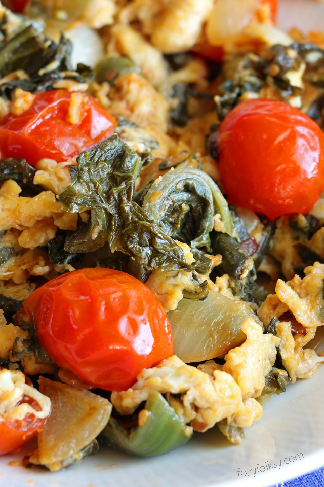 Sauteed Pickled Mustard Greens with Tomatoes and Egg - Foxy Folksy