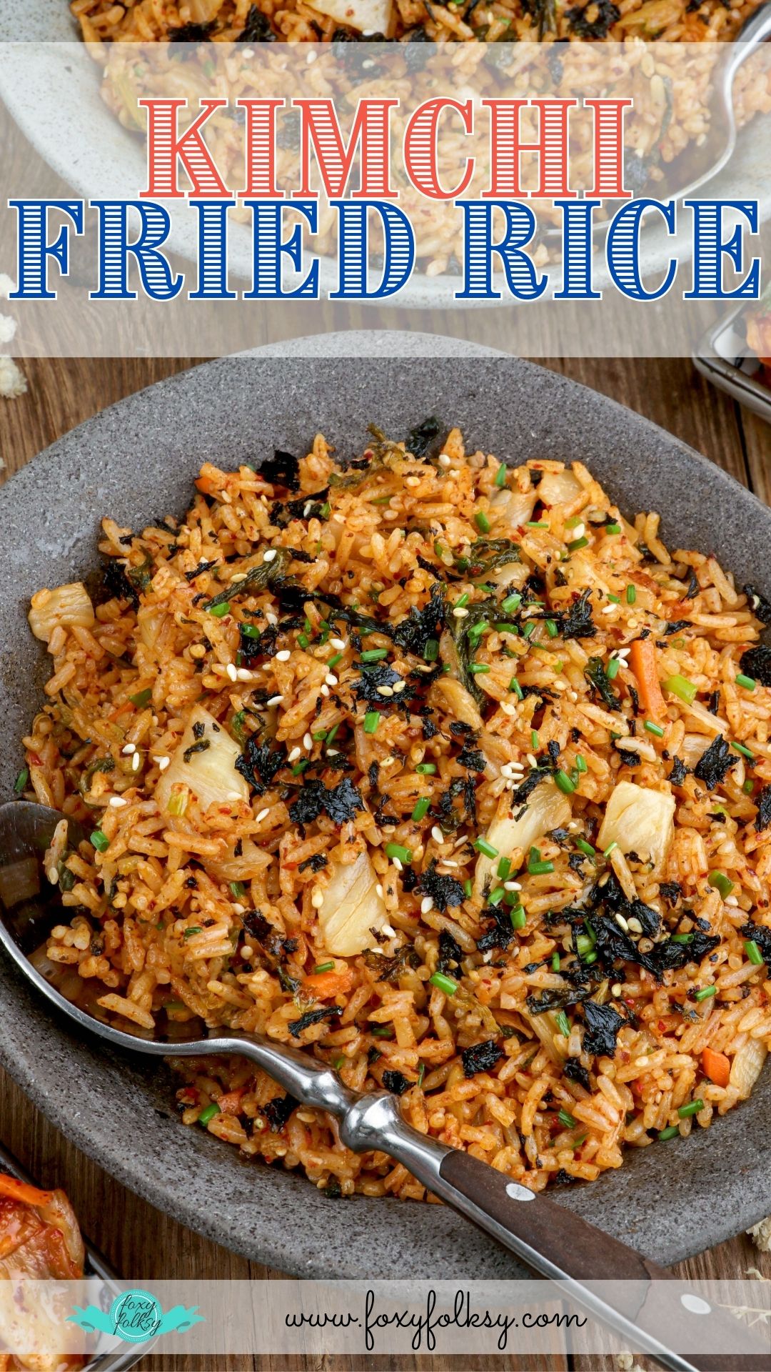 Kimchi fried rice served on a plate.